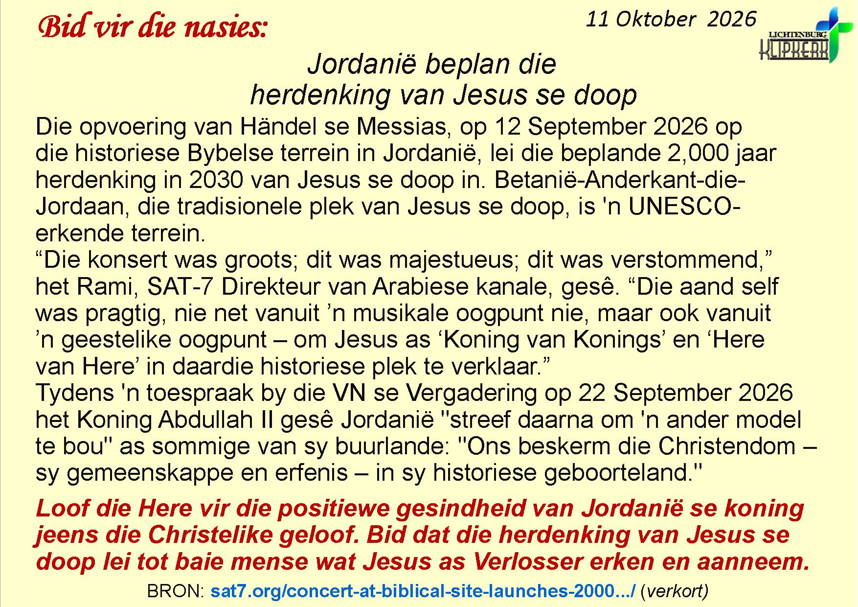 bid vir die nasies, Onbereiktes, klipkerk wereldfokus