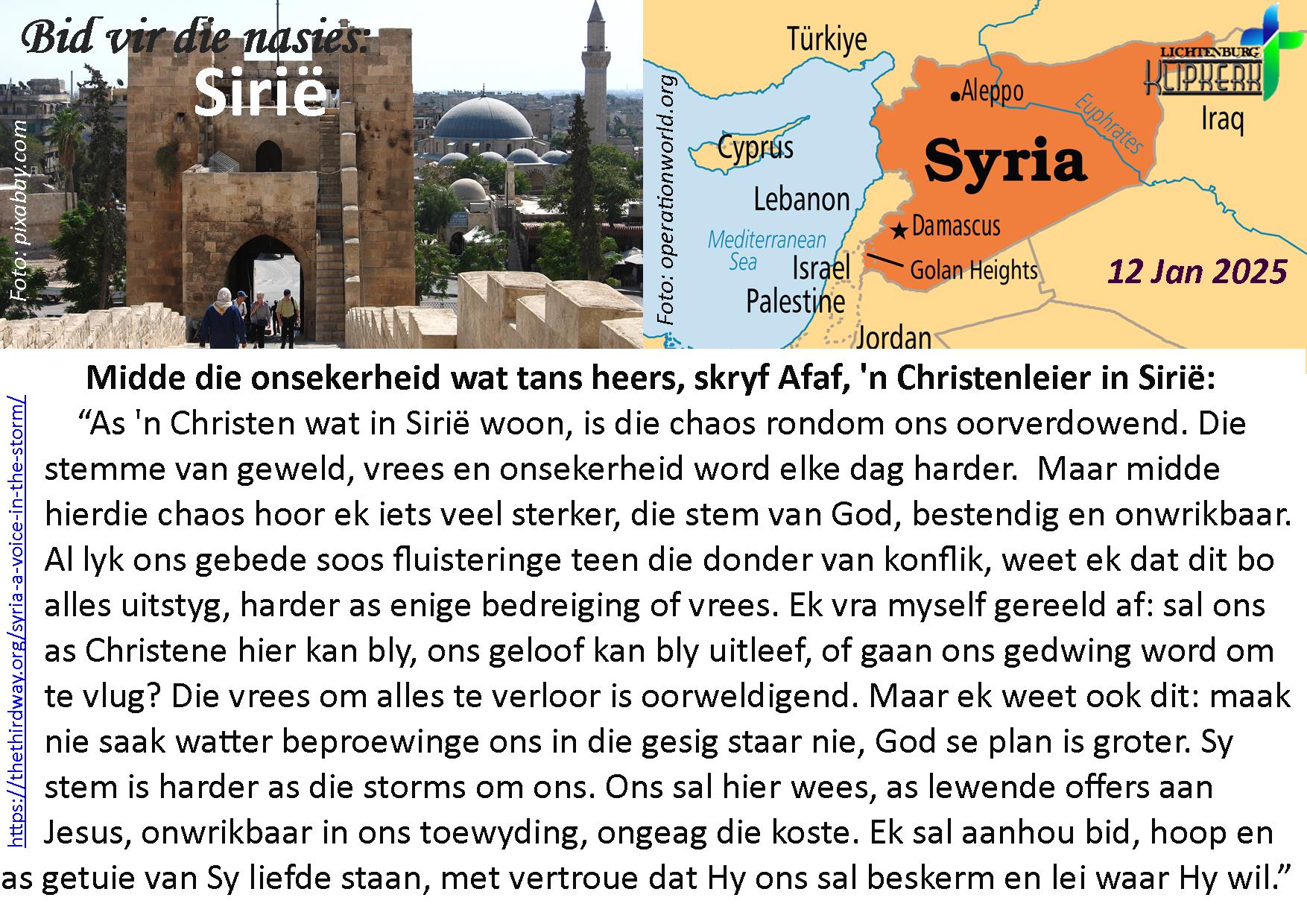 bid vir die nasies, Sirie, klipkerk wereldfokus