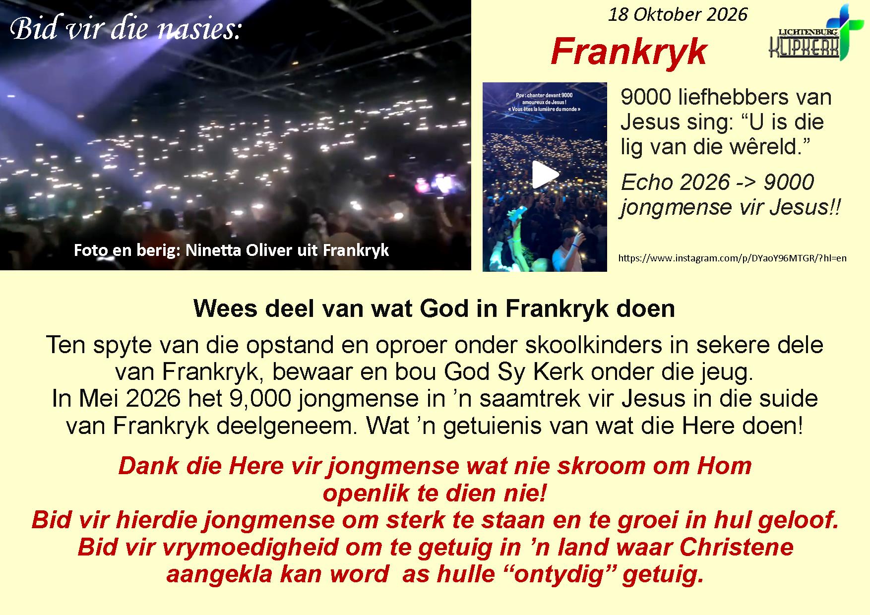 bid vir die nasies, Onbereiktes, klipkerk wereldfokus